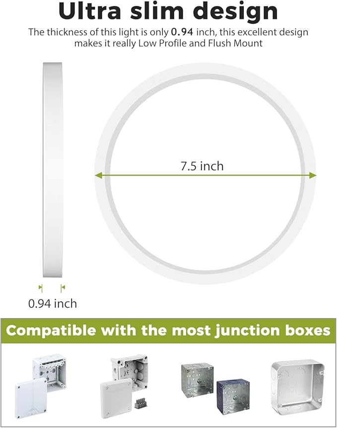 hepside 2Pack Dimmable Flush Mount Ceiling Light Fixture White, 3CCT Selectable 3000/4000/6500K Ceiling Lamp, 7.5INCH 15W 1500LM Low Profile Light for Bedroom, Kitchen, Bathroom, Hallway