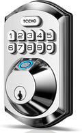 TEEHO TE002 Fingerprint Door Lock - Keyless Entry Electronic Keypad Deadbolt with 2 Backup Keys - Auto Lock - Easy Installation - Smart Locks for Front Door - Satin Nickel