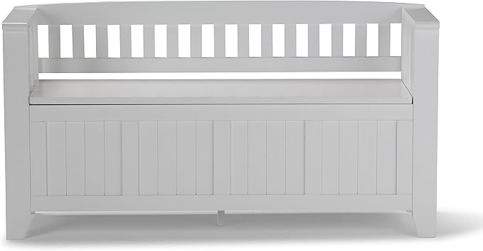 SIMPLIHOME Acadian Solid Wood 48 inch Wide Storage Bench that Seats 2 and 36 inch Wide Storage Cabinet in White for the Living Room, Entryway, and Family Room, Transitional Style