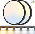 zemty 2Pack LED Flush Mount Ceiling Light, 12Inch 24W Dimmable Ceiling Lights Fixture, 5 Color Temperatures (3000K-6500K) Black Round Ceiling Lamp for Bedroom, Kitchen, Hallway,Bathroom