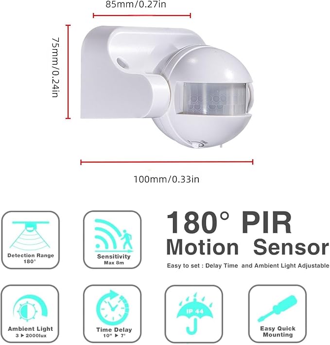 PIR Motion Sensor Light Switch-360° Detection Range, Bladk, 220-240V IP54 Infrared Occupancy Sensor Switch,Djustable Delay Indoor/Outdoor Wall Switch