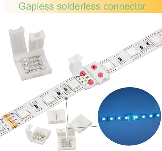 4 Pin LED Strip Connector Kit for 5050 RGB(NOT RGBIC) 10mm LED Light Strip,Include 8 Types of Solderless Accessories,Provide Most of Parts for DIY Lighting Project
