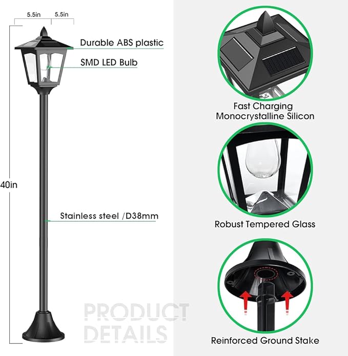 Solar Lamp Post Lights Outdoor 2-Pack, 40'' Waterproof Solar Post Lights with Dusk to Dawn Sensor, Vintage Solar LED Pole Lights for Garden Yard Pathway Driveway Patio