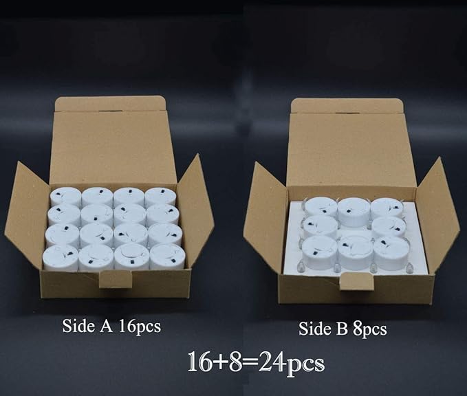 JUNPEI Pack of 24 Flameless Tea Light Candles Realistic Flickering:Battery Long Lasting Warm White Light Lamp Operated Powered for Seasonal & Festival Celebrations
