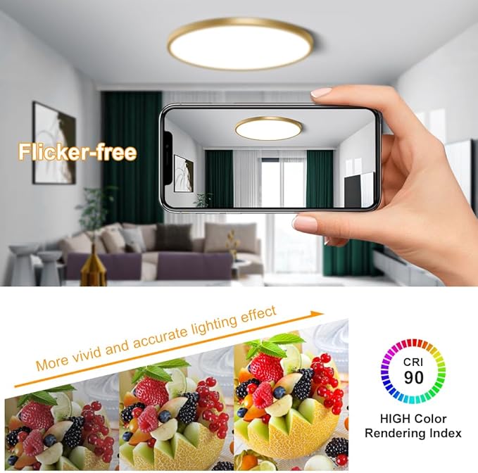 15.7 Inch Gold Flush Mount Ceiling Light Fixture, 5000K Daylight White, 32W 3800LM Bright LED Ceiling Light, Flat Round Light Fixtures Flush Mount for Bedrooms Living Rooms