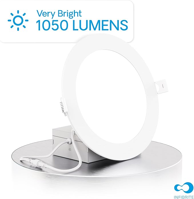 INFIBRITE 6 Inch 3000K Warm White 12W 1050LM Thin LED Ceiling Light Kit, Dimmable, Wet Rated
