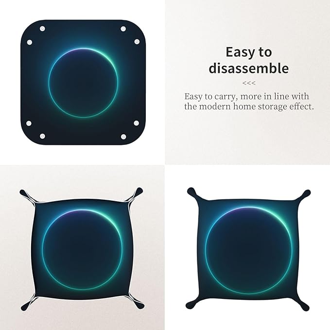 Minimal Neon Glow Valet Tray Leather Portable Tray Desktop Storage Organizer Bedside for Men Women Jewelry Keys Coin Candy Sundries