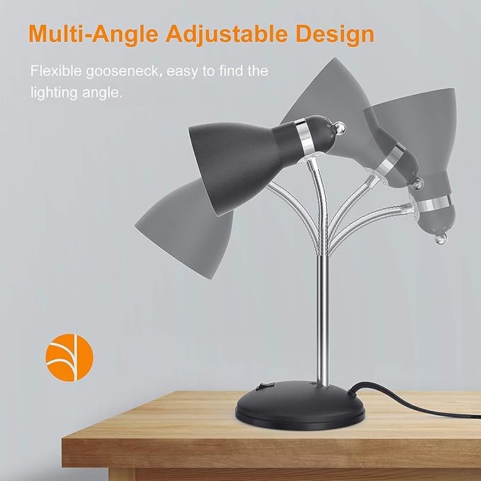 LEPOWER Metal Desk Lamp, Eye-Caring Table Lamp, Study Lamps with Flexible Goose Neck for Bedroom, Home Office (Matte Black)