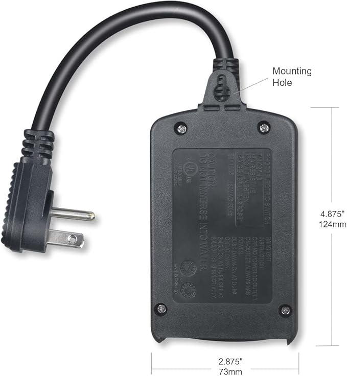 Outdoor 24-Hour Light Timer, Water Resistant, Photocell Dusk to Dawn Light Sensor 2/4/6/8 Countdown Timer, 14AWG Cord, Two Grounded Outlets for Home, Christmas Lights, Garden.15A, UL Listed.