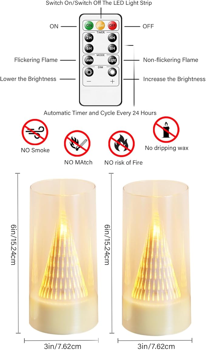 Eebus LED Flameless Candles with Remote - Battery Operated,Fake Candles for Home Décor Tapered Glowing Pillar Candle Lights Add a Warm and Romantic Atmosphere Set of 2 (D 3"×H 6" 6") (Ivory)