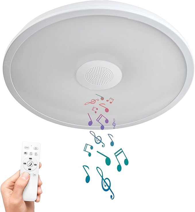 Smart Waterproof LED Flush Mount Ceiling Light Fixture,with Bluetooth Speaker,11 Inch,18 watt,Dimmable Music Lamp,RGB Color Changing Light with Remote Control,for Bathroom,Shower,Bedroom
