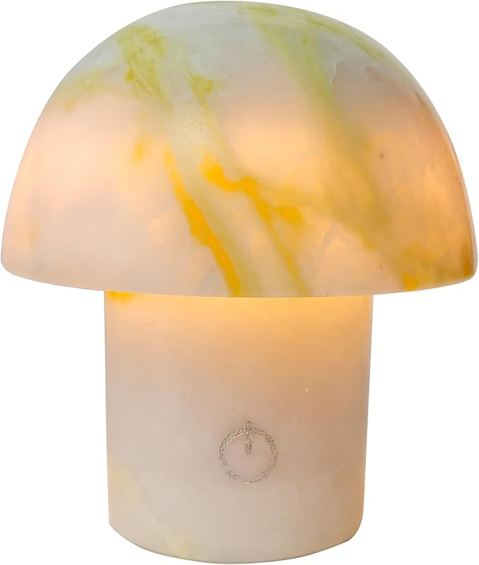 Arctic Green Gemstone Mushroom Lamp - Natural Luxury Stone Night Light with LED, Touch Control 3 Brightness, USB Rechargeable Bedside Decor Gift