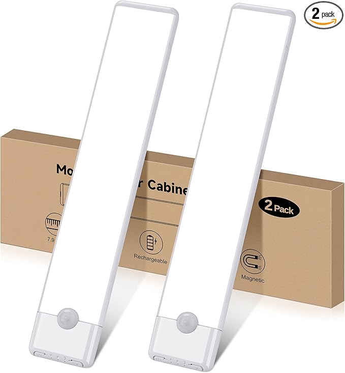 Motion Sensor Under Cabinet Lights, Magnetic Rechargeable Under Counter Closet Light, Wireless Night Light Bar Stick-On, 2-Pack, Cool White