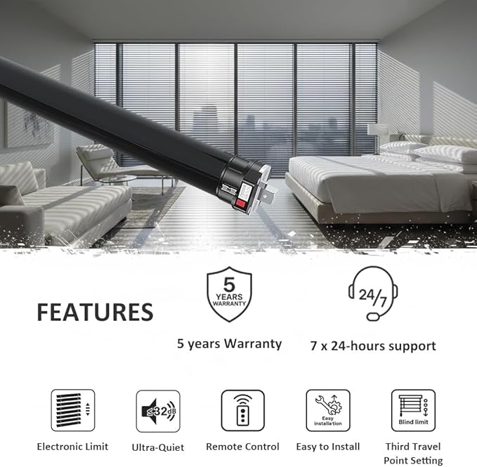 KNX Smart Tubular Motor 120V, Heavy Duty Electric Roller Shade Engine, Wired Automation Blind Drive, 433MHz Remote, Quiet Lift for Wood Blinds & Screens (20 N.m for Φ55mm （2-1/8") Octagonal Tube