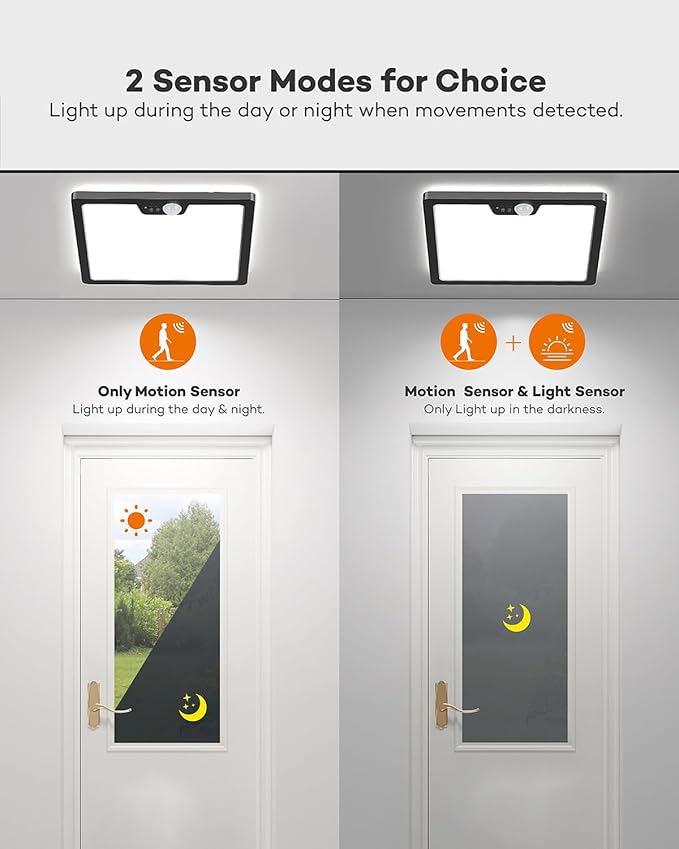 12in Motion Sensor Ceiling Light Wired, 3000K 4000K 5000K Selectable, 24W Flush Mount Square Motion Ceiling Light with 3 Timer for Closet Porch Stairs Hallway, Black