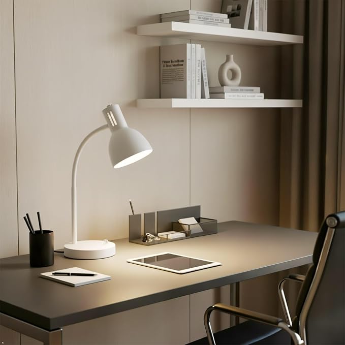 AFORTLO LED Desk Lamp,3 Color Temperature Changeable Table Lamp,Flexible Gooseneck Eye-Caring Book Reading Light for Home Office, Study, Nightlight with Bulb (White)
