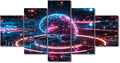5 Panel Modern Science and Technology Pictures for Living Room Digital Brain Canvas Wall Art for Bedroom Artwork for Room House Decor Wall Modern Posters and Prints Framed Ready to Hang 60"Wx32"H