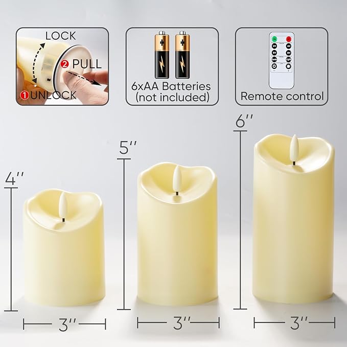 Homemory LED Candles with Remote Timers - Battery Operated, Electric Fake Plastic, Dark Ivory, Outdoor Waterproof Set of 3