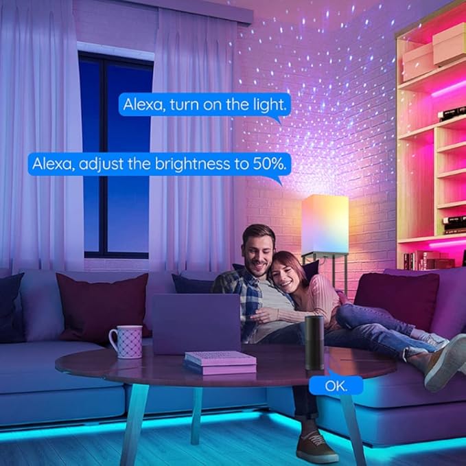 LED Floor Lamp w. Shelves & AC/USB Outlets Smart Light Bulb Galaxy Star Projector Color Changing & App/Voice Controlled Lights w. 3 Level Shelves for Bedroom Living Room Corner