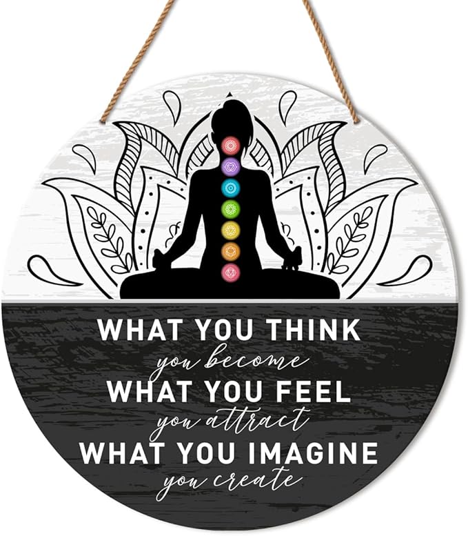 HSNBT Buddha Quotes Wall Decor, Yoga Studio Room Wall Decor Meditation Spiritual Room Chakra Wooden Hanging Sign Decorations, Gifts for Meditation Yoga Lover