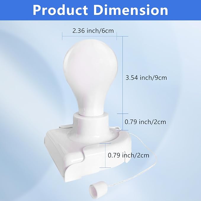 Stick-Up Light Bulb for Closet, 4Pack Battery Operated LED Light Bulb with Pull Chain, Wireless Self Adhesive Wall Mounted Lamp Fixtures for Cabinet Bedroom Living Room Kitchen, Milk White