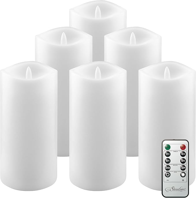 Stonebriar 6 Count White Real Wax 3x6 Flameless LED Pillar Candles with Remote and Timer