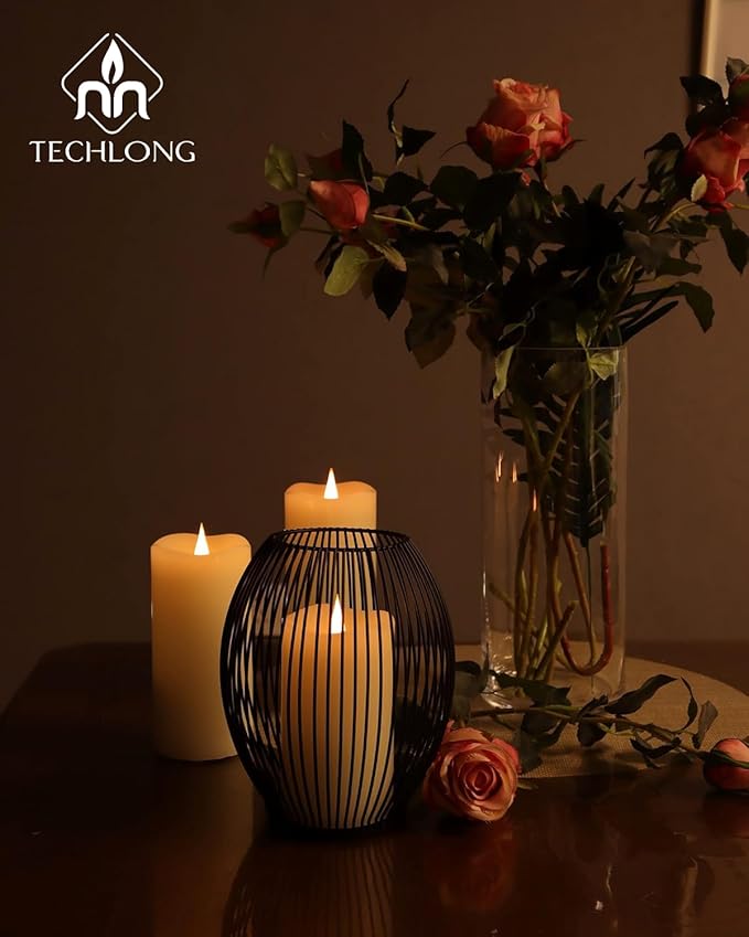 Flickering Flameless Candles with 3D Moving Flame, Last 1000+ Hours Battery Operated Candles with Timer, Ivory Real Wax Pillar Electric LED Candle for Wedding Christmas Party/3" x 5"