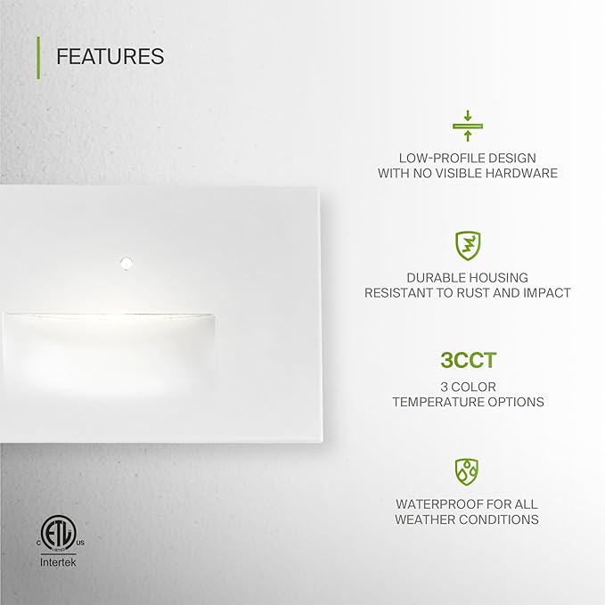 ASD LED Recessed Step Light Fixture, Dusk to Dawn Outdoor Stair Tread Lighting | 3CCT, Photocell, Waterproof, ETL Listed | 3W 120LM 3000K-5000K 120V | Staircase Hardwired Illumination | White, 4 Pack