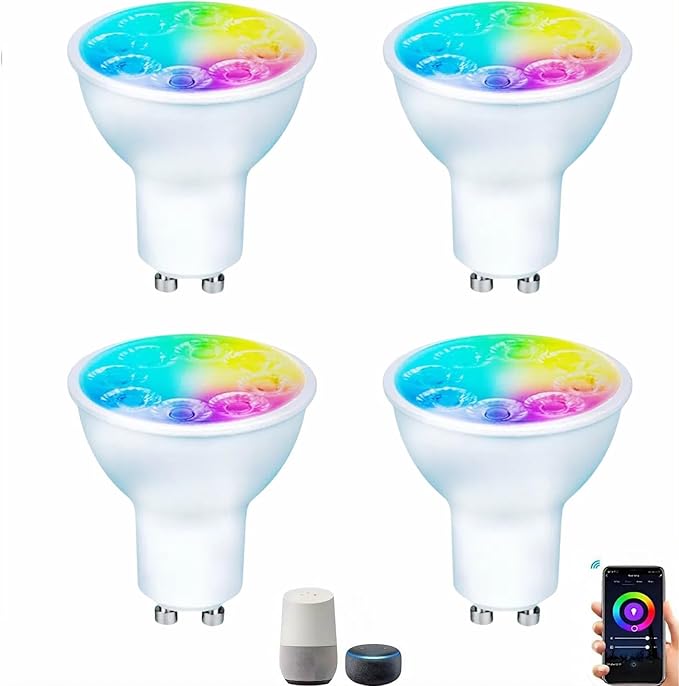Smart Gu10 LED Bulbs Dimmable Color Changing,RGB Gu10 Bulb, WiFi & Bluetooth LED Bulb Work With Alexa Google, Adjustable 16 Million Color And Music Sync,For Living Roomn Bedroom Office Hotel Etc.4Pack