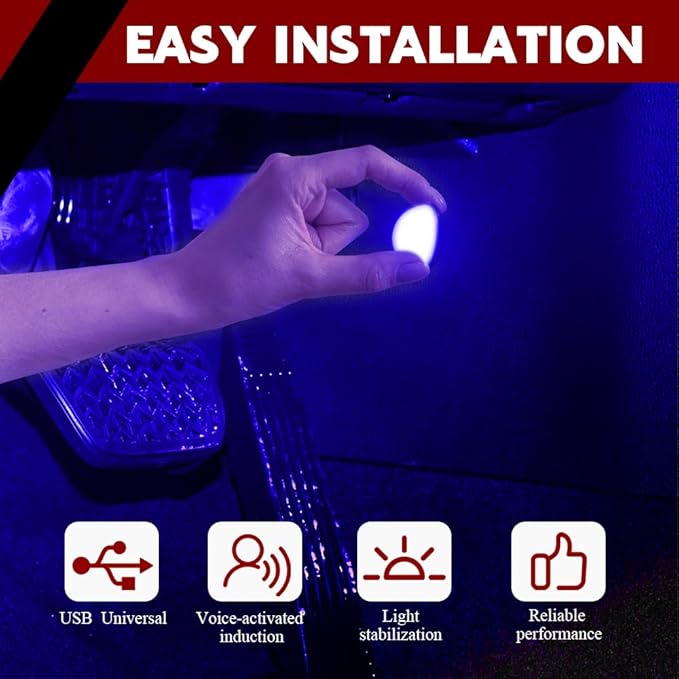 Car Interior LED Lights, Automotive Ambient Neon Light Kit with USB Port, Automotive Under Dash Decoration Night Lamp for Men and Women, 4 in 1 Decoration Lights for Car, Garden, Home, Part (Blue)