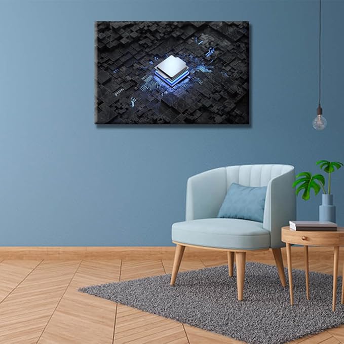 LSIUHWUWI 1 Panel Modern Central Computer Processors CPU Wall Decorations for Living Room CPU Concept Pictures Black and White Wall Art Posters Framed Ready to Hang 16X24 INCH