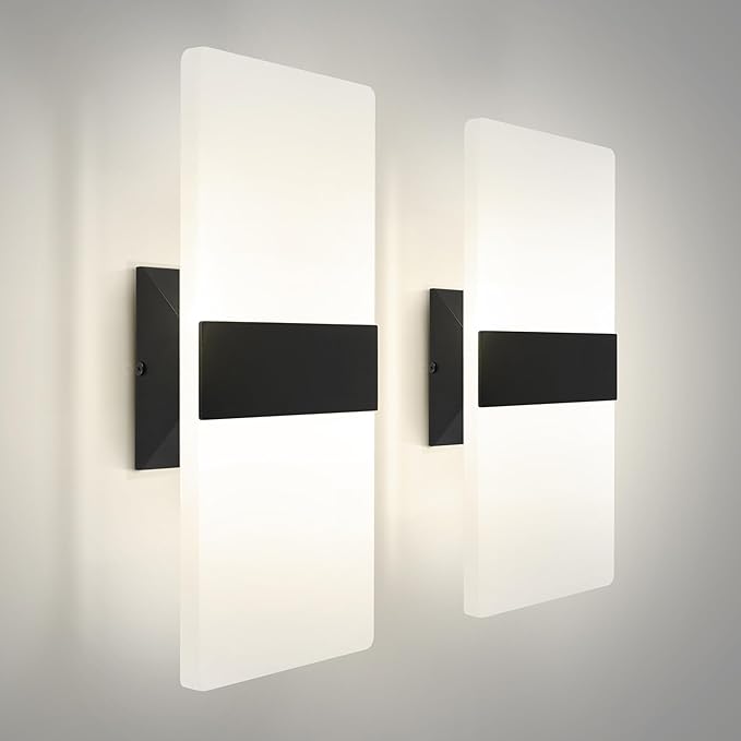 ASD 14 Inch Indoor LED Wall Sconce - 24W 2700K-5000K Dimmable Black Wall Sconce Lights for Living Room, Bedroom, Bathroom, Hallway - Modern Wall Sconces Hardwired, ETL Interior Light, Set of 2
