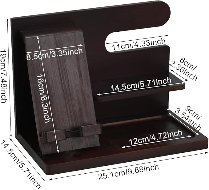 Wood Phone Docking Station,Bedside Table Organizer,Nightstand Organizer,Charging Station Organizer,Birthday Gifts for Men (Brown)