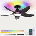 Ceiling Fans with Lights Remote/APP Control, 38" Low Profile Ceiling Fans with Dimmable White Colors+ RGB Ring Lights, 6 Speeds 5 Reversible Blades for Kids Room Bedroom Living Room, Black