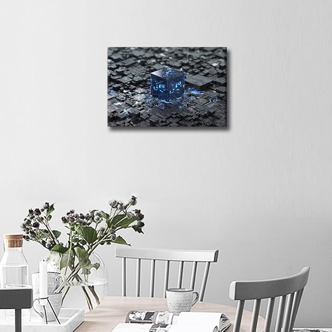 TUMOVO Abstract Design Canvas Wall Art CPU Concept Wall Art for Living Room Computer Chip Pictures for Bedroom AI Modern Home Decor Office Bathroom Decorations Artwork Framed Ready to Hang, 18x12in