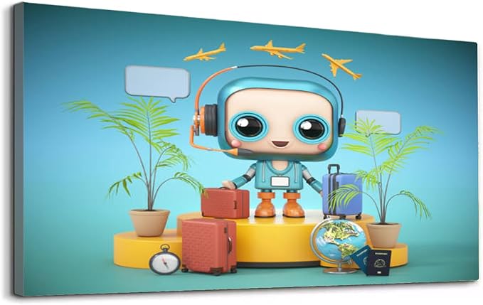 Wibinuki Wall Art Wall Decor Wall Paintings A cheerful travel-themed character stands surrounded luggage for Living Room Bedroom Bathroom Home Decor Can Be Hung Directly 20"x 40"