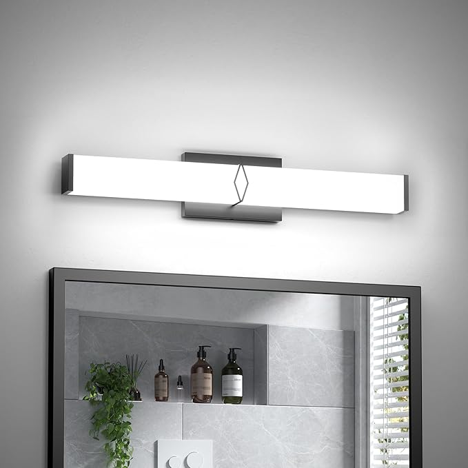 Bathroom Light Fixtures Over Mirror,16inch Modern Vanity Lights for Bathroom,20W 2000lm Dimmable LED Vanity Light Bar,Black Vanity Lighting Fixtures,5700K Cool White,ETL Certified