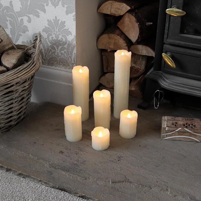 Eldnacele Flickering Flameless Candles with 6 Hour Timer Battery Operated (Battery Included) Dripping Real Wax LED Pillar Candles for Dinner Home Indoor Decor Christmas Holiday Decorations Set of 6