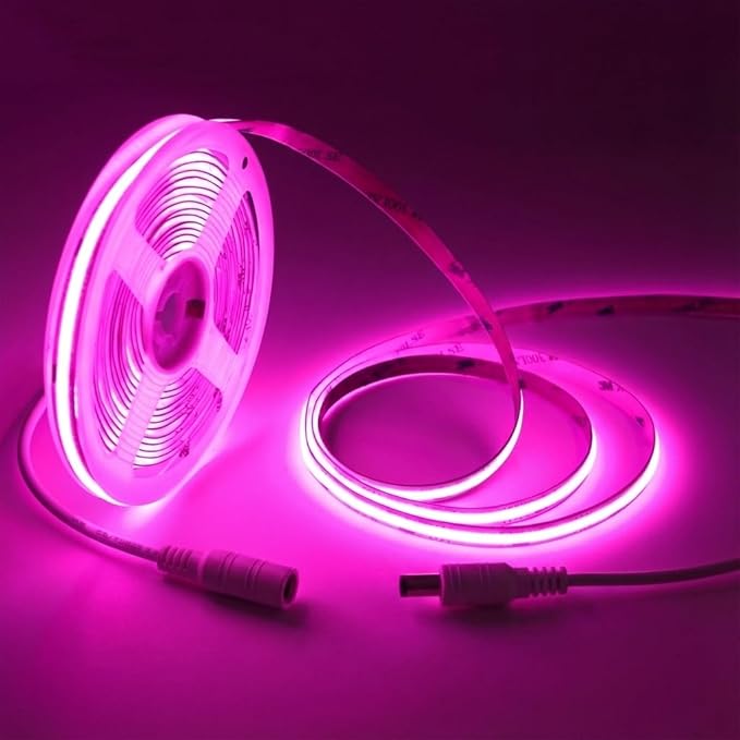 LED Strip Lights 24V COB LED Pink Super Bright LED16.4ft Dotless High Density 14W/m, 8mm Width Cuttable Flexible for Home DIY led Pink Commercial Decoration Projects (No Power Supply)