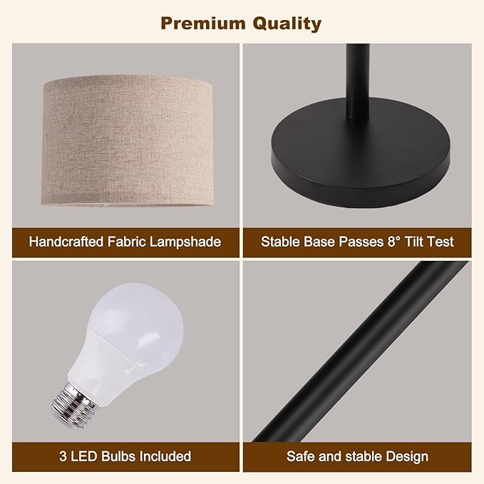 Floor Lamps for Living Room, 2400LM Super Bright Arc Floor Lamp with Remote Control, 3 Light Tall Floor Lamps with Stepless Dimmable, 80" Mid Century Tree Floor Lamp for Bedroom, Office