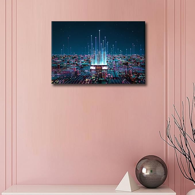 TUMOVO 1 Piece AI Smart Chip Wall Pictures for Living Room CPU Concept Painting on Canvas Wall Decor Art Circuit Board Bedroom Wall Art Modern Artwork Framed Ready to Hang, 36x24in