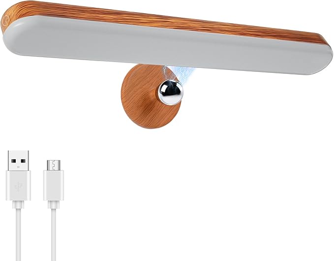 Vanity Light for Mirror with 4000mAh Rechargeable Battery, Touch Control Dimmable Makeup Light with 3 Color Modes, Magnetic 360° Adjustable LED Bathroom Mirror Light, Light Wood