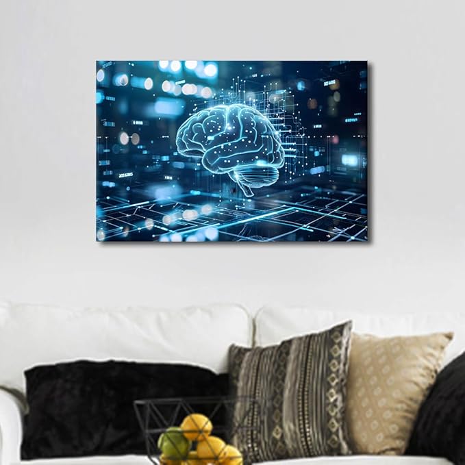 TUMOVO Digital Brain Canvas Printing Wall Art House Decoration for Wall Art Work for Wall Decor Living Room Neural Network Pictures for Bedroom Wall Decor Poster and Prints 16" Wx24 Hx1 Panel