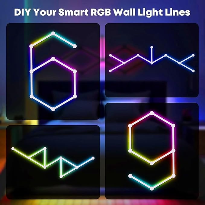 RGBIC Smart WiFi Glide Wall Light, Compatible with Alexa and Google Assistant, 16M+ Colors, Music Sync, Gaming Room/Bedroom Decor Lights(6 White Lines Light)