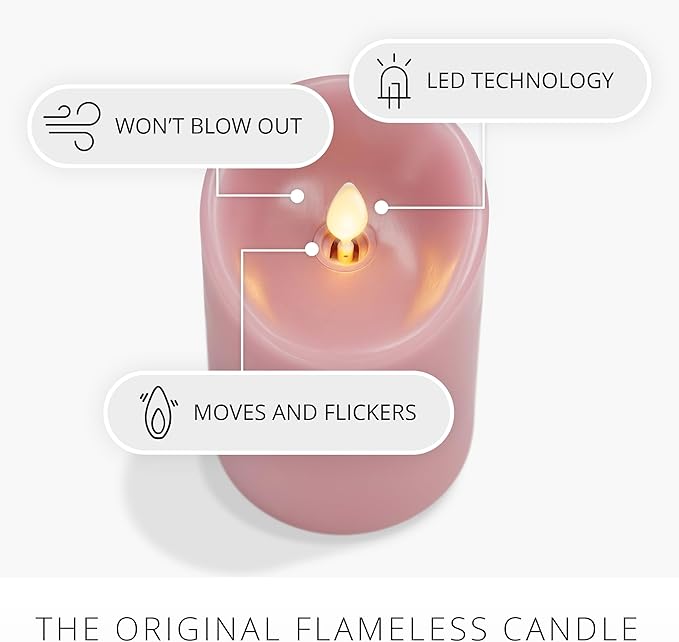 Luminara Blooming Mauve Garden Pillar Candles - Flameless Real-Flame Nature-Inspired Battery Operated LED Decor - Spring Summer Collection - 3" x 4.5"