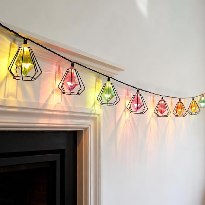 Vigdur Lantern String Lights - Muiticolor Deorative String Lights with 10 LED Bulbs Connectable, Indoor String Light for Bedroom Party Holiday Cottagecore Decor