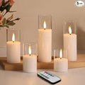 Eywamage Clear Glass Flameless Candles with Remote Batteries, Slim Tall LED Pillar Candles Battery Powered, Set of 5