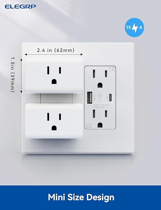 ELEGRP Matter Supported Mini Smart Plug, Smart Outlet 15A/1800W Max, Compatible with Apple Home, Siri, Alexa, Google Home, SmartThings, Compact Design, UL Certified, 2.4G Wi-Fi Only, White, 1 Pack