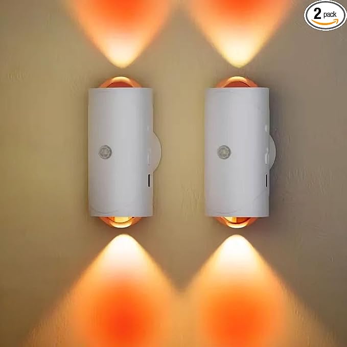Rechargeable LED Wall Lamp Magnetic Motion Sensor Dimmable Stick on Night Light for Bedroom Closet Under Cabinet Lighting (2, White)