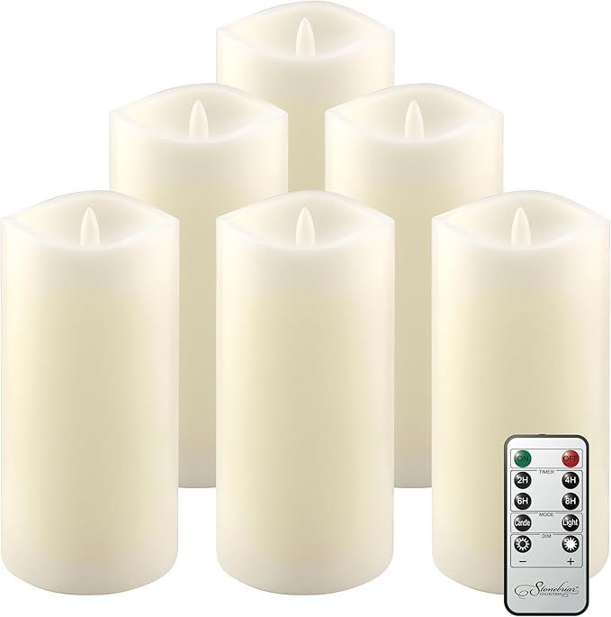 Stonebriar 6 Count Ivory Real Wax 3x6 Flameless LED Pillar Candles with Remote and Timer